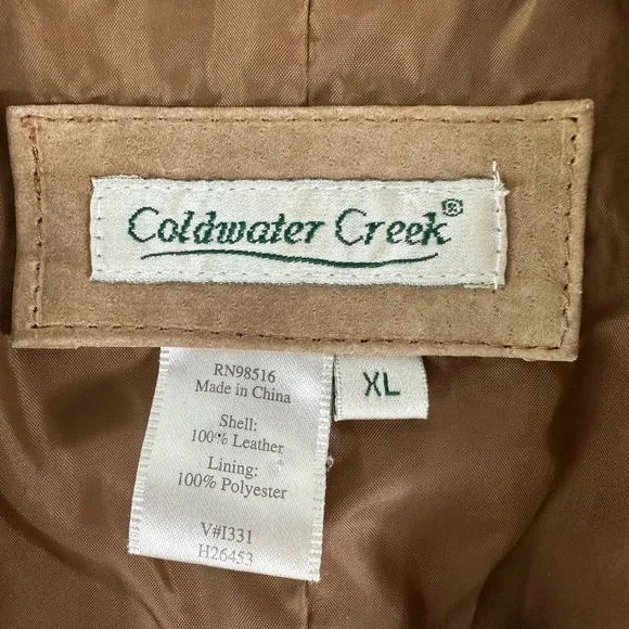 Coldwater Creek Suede Tan Genuine Leather Whipped Stitch Floral Jacket Size XL